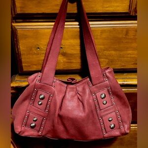 Elegant Burgundy Studded Women's large hobo slouch Bag by Kenneth Cole